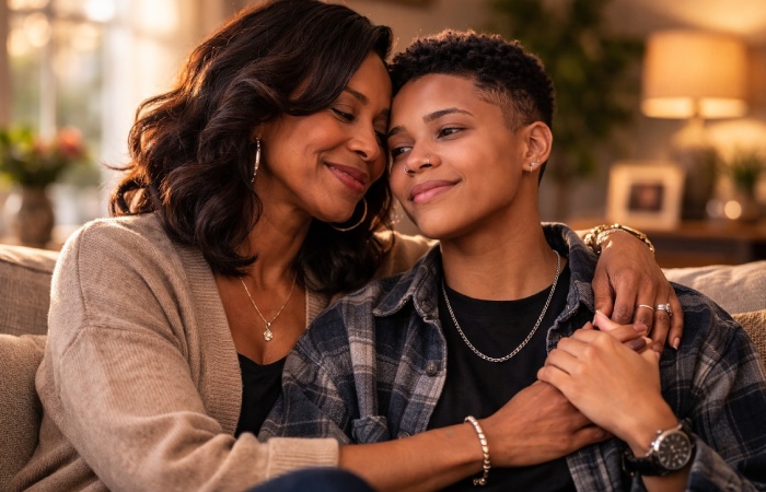 supportive mother and adult child sharing a moment of encouragement and trust