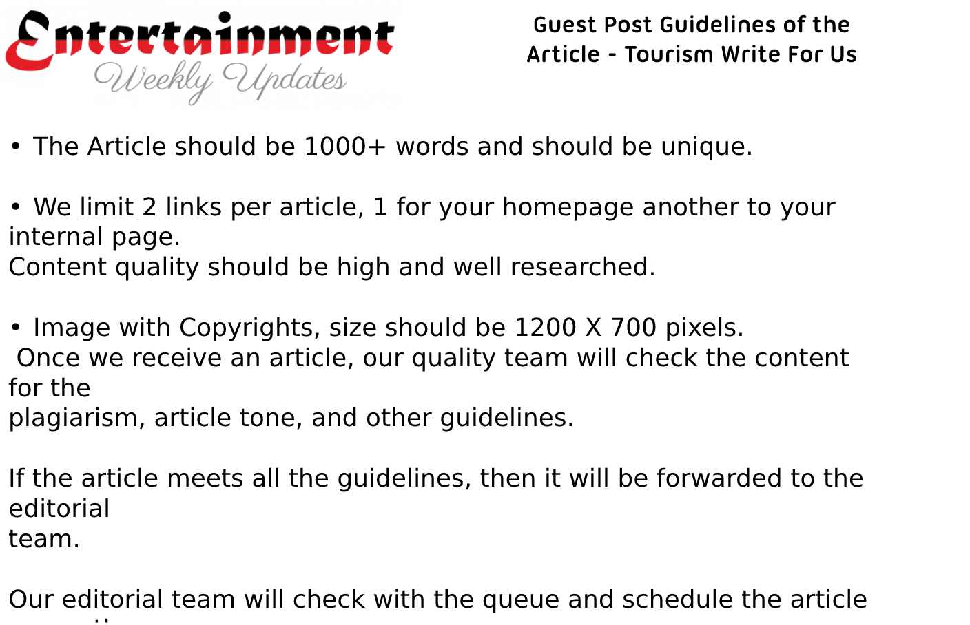 Guideline of articleTourism Write For Us